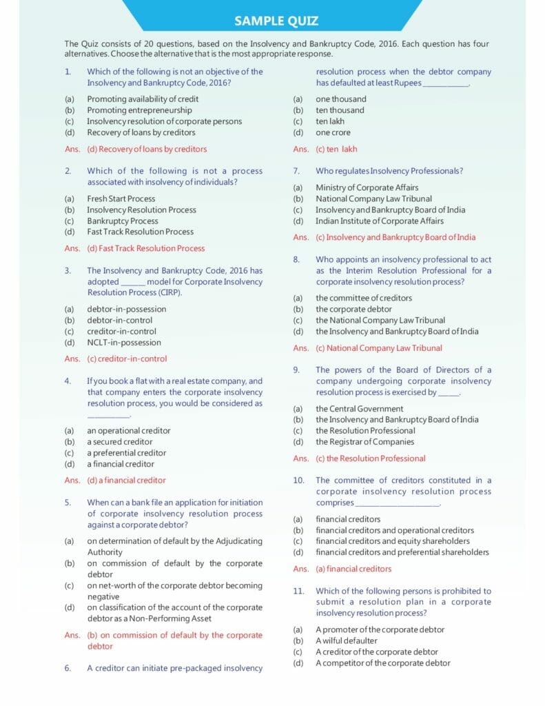 3rd National Online Quiz On Insolvency And Bankruptcy Code, 2016 1